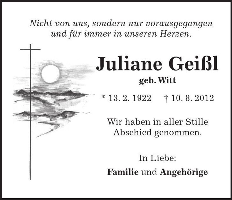Traueranzeige Juliane Geißl