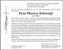 Traueranzeige Therese Schweigl