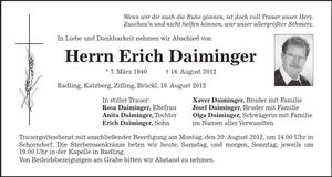 Traueranzeige Erich Daiminger