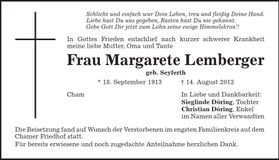 Traueranzeige Margarete Lemberger