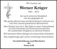 Traueranzeige Werner Krüger