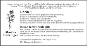 Traueranzeige Martha Kürzinger