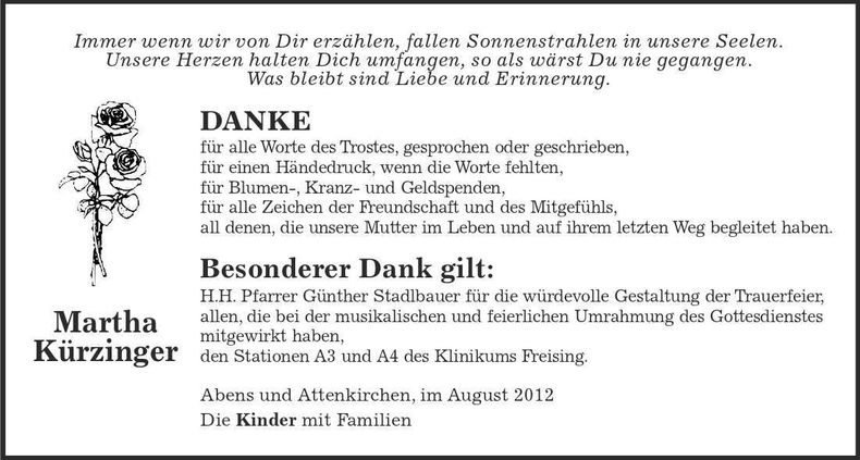 Traueranzeige Martha Kürzinger