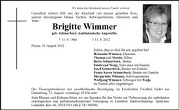 Traueranzeige Brigitte Wimmer