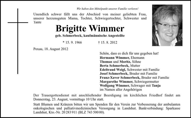 Traueranzeige Brigitte Wimmer