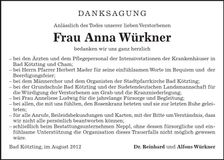 Traueranzeige Anna Würkner