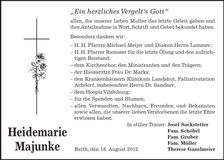 Traueranzeige Heidemarie Majunke