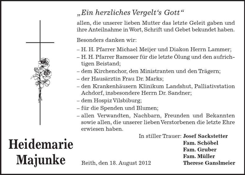 Traueranzeige Heidemarie Majunke