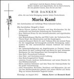 Traueranzeige Maria Kaml