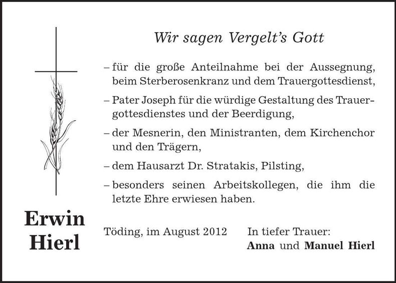 Traueranzeige Erwin Hierl