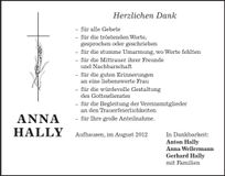 Traueranzeige Anna Hally