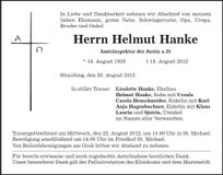 Traueranzeige Helmut Hanke