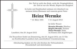 Traueranzeige Heinz Wermke
