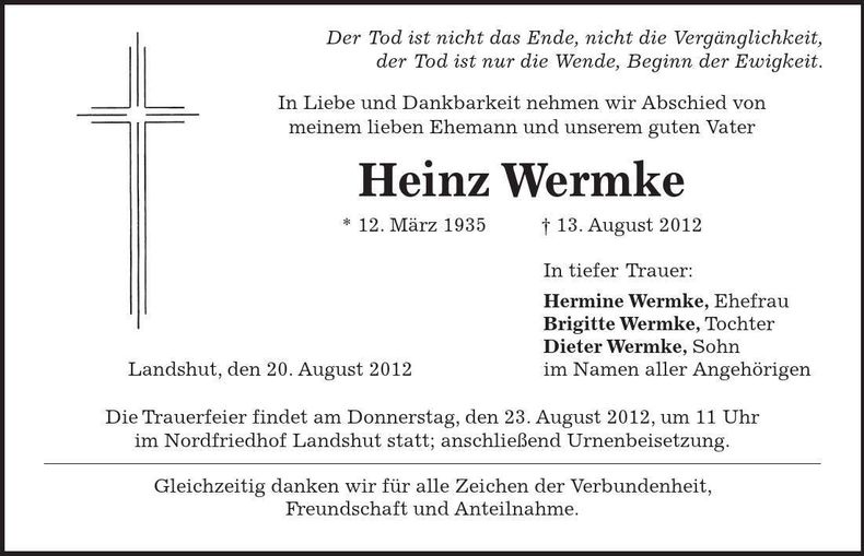 Traueranzeige Heinz Wermke