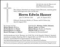 Traueranzeige Edwin Hauser