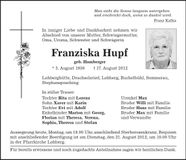 Traueranzeige Franziska Hupf