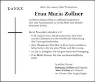 Traueranzeige Maria Zollner