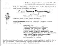 Traueranzeige Anna Wanninger