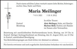 Traueranzeige Maria Meilinger