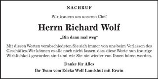 Traueranzeige Richard Wolf