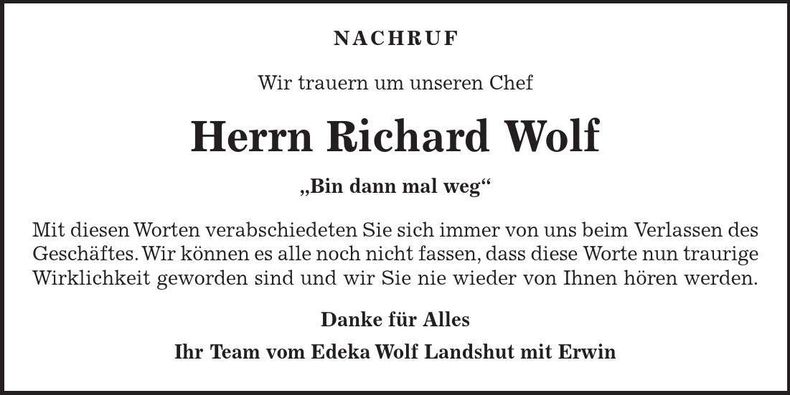 Traueranzeige Richard Wolf