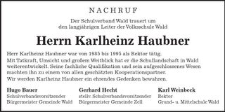 Traueranzeige Karlheinz Haubner