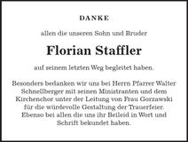 Traueranzeige Florian Staffler