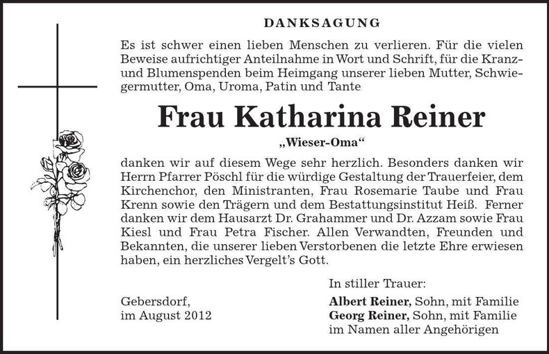 Traueranzeige Katharina Reiser
