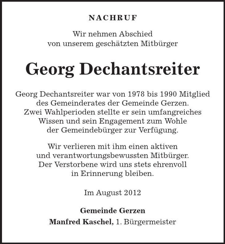 Traueranzeige Georg Dechantsreiter