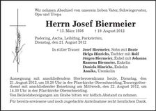 Traueranzeige Josef Biermeier