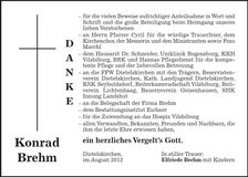 Traueranzeige Konrad Brehm