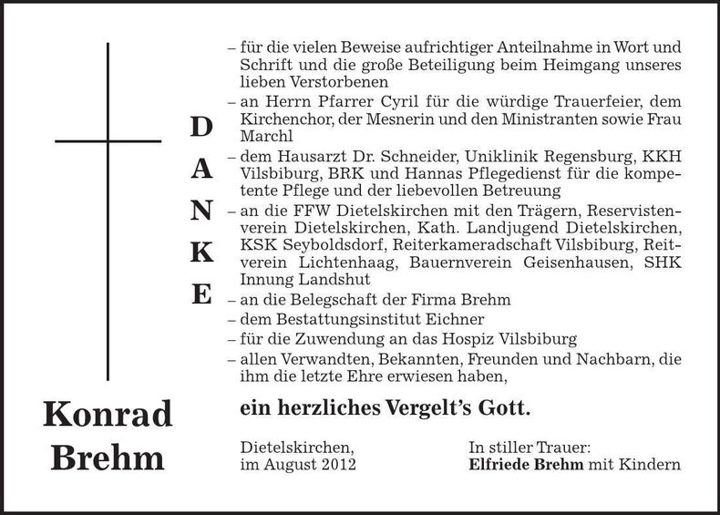 Traueranzeige Konrad Brehm