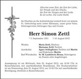 Traueranzeige Simon Zettl