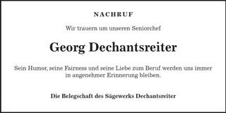 Traueranzeige Georg Dechantsreiter
