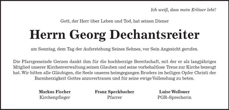 Traueranzeige Georg Dechantsreiter