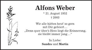 Traueranzeige Alfons Weber