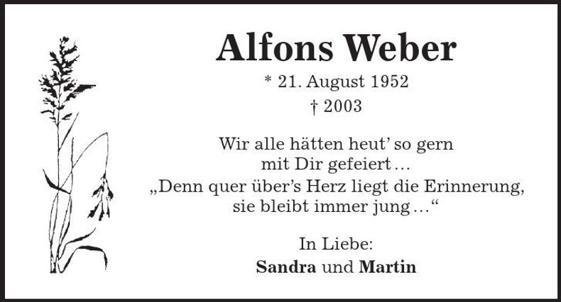 Traueranzeige Alfons Weber