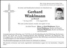Traueranzeige Gerhard Winklmann