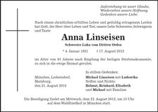 Traueranzeige Anna Linseisen