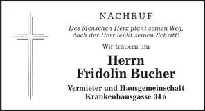 Traueranzeige Friedolin Bucher