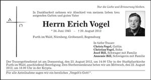 Traueranzeige Erich Vogel