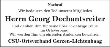 Traueranzeige Georg Dechantsreiter
