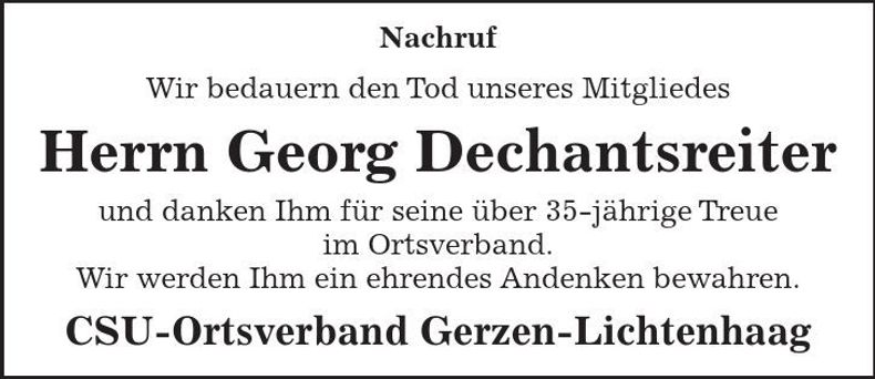 Traueranzeige Georg Dechantsreiter
