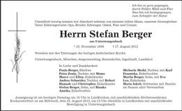 Traueranzeige Stefan Berger