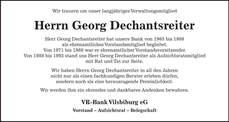 Traueranzeige Georg Dechantsreiter
