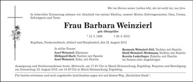 Traueranzeige Barbara Weinzierl