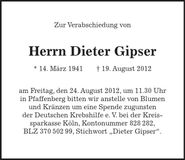 Traueranzeige Dieter GIpser