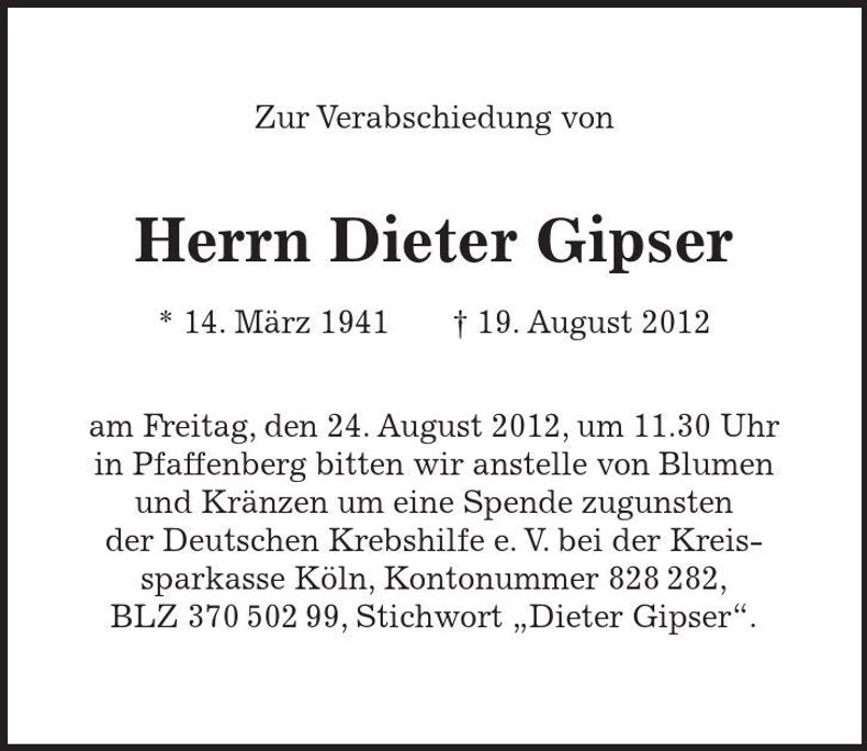 Traueranzeige Dieter GIpser