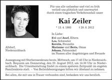 Traueranzeige Kai Zeiler