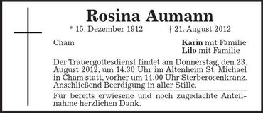 Traueranzeige Rosina Aumann